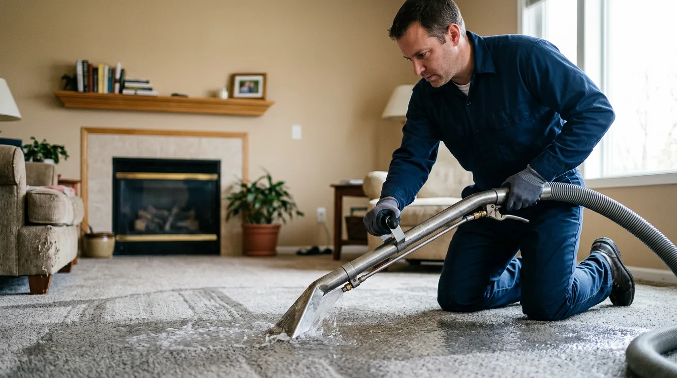Water damage restoration technician working near Lowpoint, IL